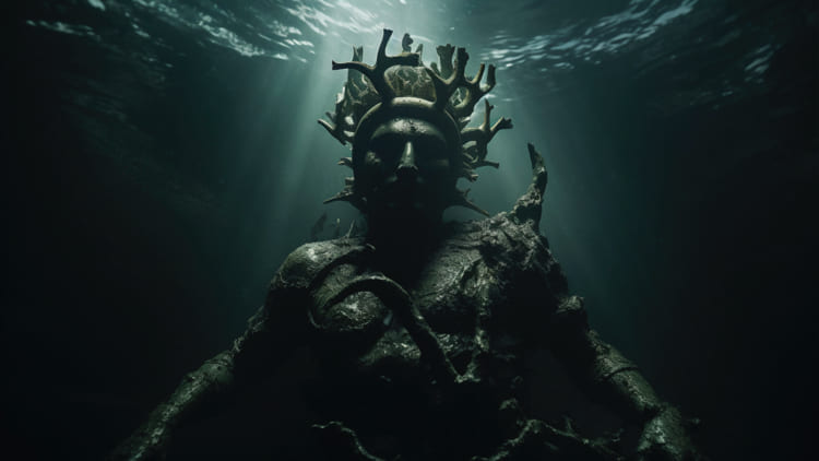 Colosso submerso no oceando.